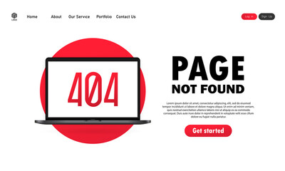 Poster - page not found illustration. 404 error sign on laptop screen. vector on isolated white background. e