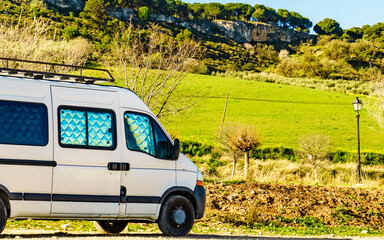 Sticker - Rv camper van camping on nature, Spain.