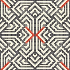 Fototapete - Abstract seamless striped geometric pattern on texture background in retro colors. Creative vector pattern for ceramic tile, wallpaper, linoleum, textile, web page background.