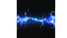 Realistic Lightning Bolts On A Black Transparent Background. The Charge Of Energy Is Powerful.Accumulation Of Electric Orange And Blue Charges.A Natural Phenomenon. Magic Effect. Lightning PNG.	