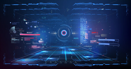 Leinwandbilder - Virtual reality.Futuristic VR Head-up Display Design. Sci-Fi Helmet HUD. Future Technology Display Design. Cockpit of futuristic autonomous car. High tech screen