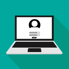 Poster - Sign in page on computer screen with login form and sign in button. User account. laptop Modern concept. Creative flat design vector illustration