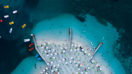 Wall Mural - Aerial top down view of the beach in Ksamil, Albania