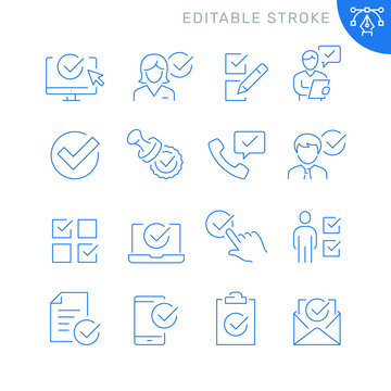 Approve related icons. Editable stroke. Thin vector icon set