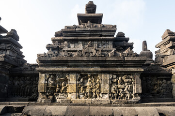 Bas-relief statue at Borobudur, a 9th-century Mahayana Buddhist temple in Central Java