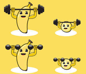  Illustration vector graphic cartoon character Banana weightlifting.