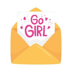 Poster - girl power lettering in envelope mail vector illustration design