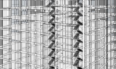 Poster - Illustration of abstract drawing lines of flats and stairs forming a texture.