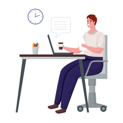 Poster - man using laptop computer for meeting online vector illustration design