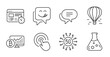 © blankstock - Web timer, Bitcoin chart and Chemistry lab line icons set. Yummy smile, 5g technology and Text message signs. Air balloon, Click symbols. Online test, Cryptocurrency statistics, Laboratory. Vector