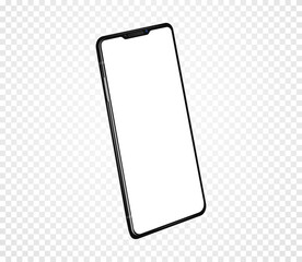 Smartphone with blank screen. Realistic cell phone can be a template for infographics or presentation of interface. Frame less smartphone perspective view. Vector Illustration UI UX design