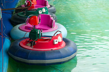 Bumper Boat In The Pool, Funny Activity In The Water Theme Park.