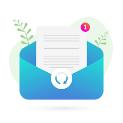 Poster - Newsletter Email Subscription modern flat design icon concept. E-mail marketing for newsletter subscribers, isolated on white background. Mail Envelope with document and new message notification