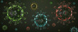 © Happyphotons - Multicolored coronavirus agents background. Selective focus.