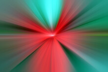 Abstract Green And Red Zoom Effect Background. Digitally Generated Image. Rays Of Green Light And Red. Colorful Radial Blur, Fast Speed Zooming Motion, Sunburst Or Starburst. Use For Banner Background
