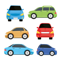 Sticker - bundle of colors cars vehicles icons vector illustration design