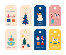 Vector Set Of 8 Christmas Tag Designs