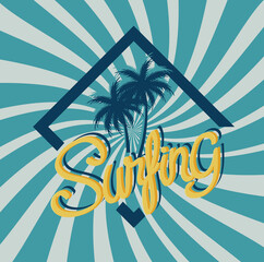 Poster - surfing vintage banner with tree palms vector illustration design