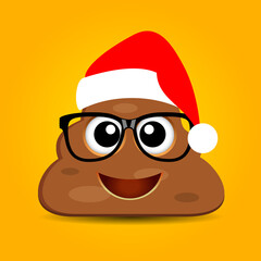 Poster - Poop emoji with Christmas hat, vector funny cartoon