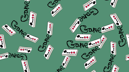 Poster - Texture seamless pattern from an old vintage retro hipster antique joystick controller for video games on a background of the 70s, 80s, 90s. The background. illustration