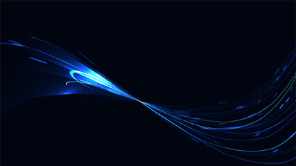 Fototapete - Blue abstract bright magical cosmic bright light-shining texture background of strips, energetic lines, threads intertwined and copy space. illustration