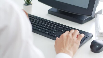 Closeup business people hands typing on keyboard computer desktop for using internet, searching data, working, writing email.