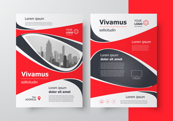 Flyer brochure design template cover waves red color