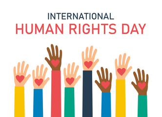 international human rights day, hands with hearts, vector illustration