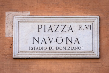 Canvas Print - Piazza Navona (Navona's Square) in Rome, Italy, street name sign