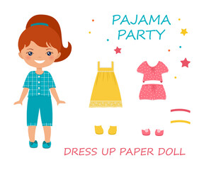 Wall Mural - 1429_Dress up paper doll. Cute chibi girl character in pajamas for pajama party. Flat cartoon style  