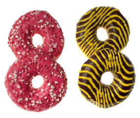 Four appetizing American donuts on white background isolated