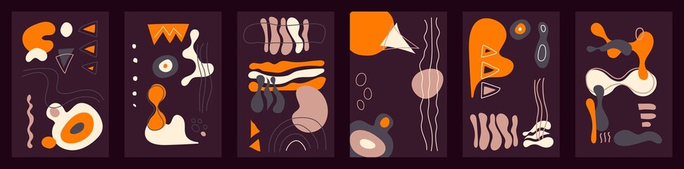 Poster - Dark abstract cards with orange elements, hand drawn shapes, good for invitations and booklet brochure