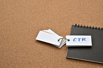 Poster - On top of the notebook on the cork board is a wordbook with the word CTR written on it. It means Click Through Rate.