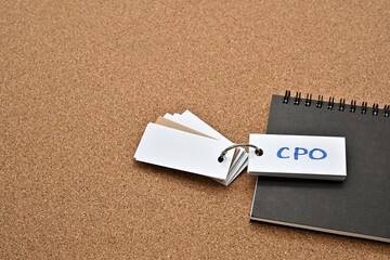 Poster - On top of the notebook on the cork board is a wordbook with the word CPO written on it. It means Cost per Order.
