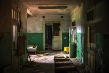 Dark Dirty Corridor Of Old Abandoned Building