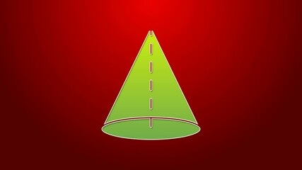 Sticker - Green line Geometric figure Cone icon isolated on red background. Abstract shape. Geometric ornament. 4K Video motion graphic animation