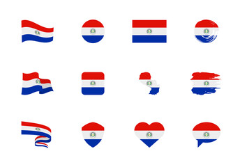 Wall Mural - Paraguay flag - flat collection. Flags of different shaped twelve flat icons.