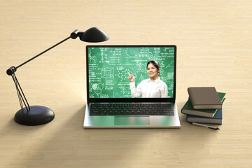 Wall Mural - Online education with teacher