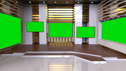 Wall Mural - News Studio, Backdrop For TV Shows .TV On Wall.3D Virtual News Studio Background, 3d illustration
