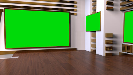 Wall Mural - News Studio, Backdrop For TV Shows .TV On Wall.3D Virtual News Studio Background, 3d illustration
