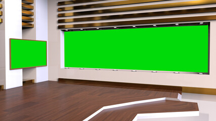 Wall Mural - News Studio, Backdrop For TV Shows .TV On Wall.3D Virtual News Studio Background, 3d illustration
