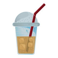 Wall Mural - tea disposable cup with straw and ice cubes icon