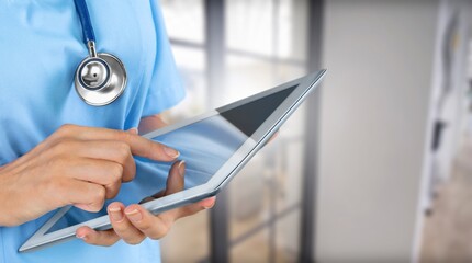 Poster - Doctor at hospital working with tablet pc