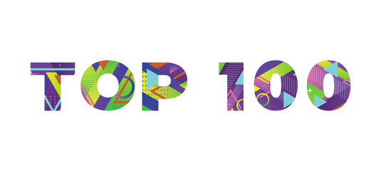 Poster - Top 100 Concept Retro Colorful Word Art Illustration