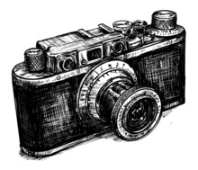 Sketch Of Vintage Camera Hand Draw 