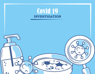 Poster - covid 19 coronavirus investigation laboratory petri dish analysis and research blue