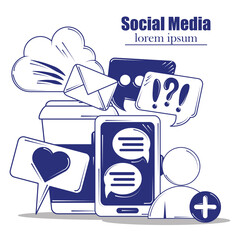 Poster - social media, smartphone email cloud computing blue line fill style