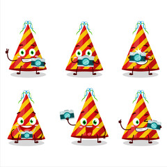 Sticker - Photographer profession emoticon with red party hat cartoon character