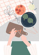 Woman s hands. Home recipes. Artichoke tomatoes carrots radishes. Vector hand drawn illustration