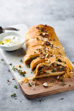 Vegetable strudel with goat's cheese and nuts